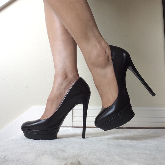 Brian Atwood Black Leather Multicolored Iridescent Platform Stiletto Pumps - Picture 3 of 12